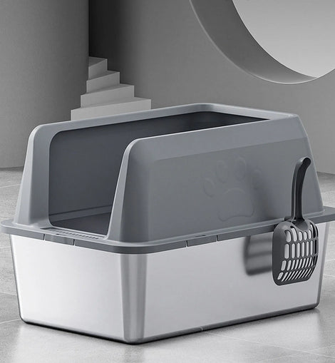 Stainless Steel Enclosed Litter Box Spacious Easy Access Removable Sturdy High Sides Stainless Steel Litter Box for Large Cats