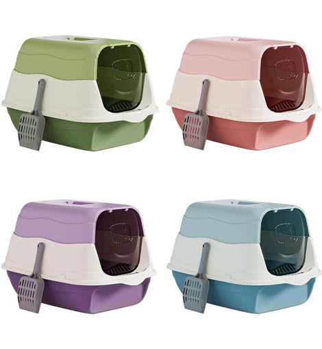 Hooded Cat Litter Box with Lid Fully Enclosed Cat Toilet Pet Litter Tray Reusable Pet Accessories Removable Pet Litter Box