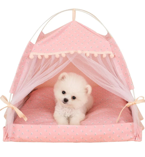 Pet Dog Tent House Floral Print Enclosed Cat Tent Bed Indoor Folding Portable Comfortable Kitten Bed Kennel For Small Pets