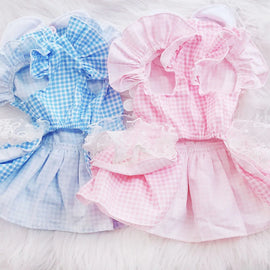 Princess Dog Cat Dress Plaid&Flowers Design Pet Puppy Skirt Spring/Summer Clothes Outfit
