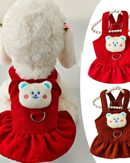 Pet Dog Dress Clothes Corduroy Vest Small Dog Puppy Cat Skirt Autumn Winter Pet Cute Costume Pet Clothes Coat Bear Dresses