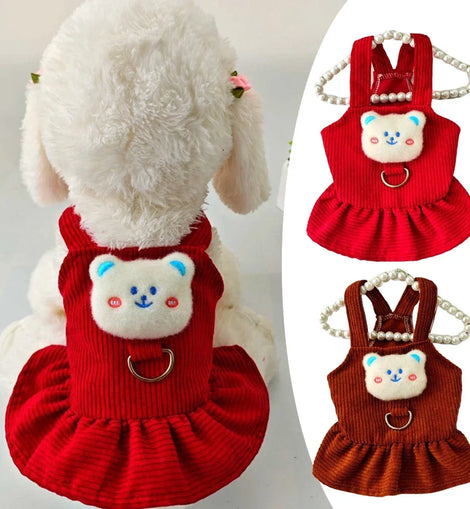 Pet Dog Dress Clothes Corduroy Vest Small Dog Puppy Cat Skirt Autumn Winter Pet Cute Costume Pet Clothes Coat Bear Dresses