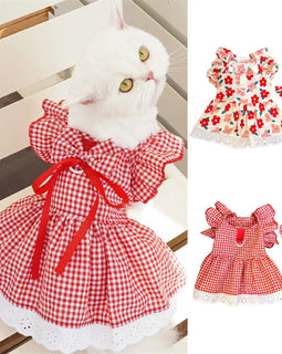 Summer Pet Dress Floral Pattern Plaid Skirts Cat Princess Dresses Chihuahua Yorkie Sweet Skirts Puppy Dog Costume Pet Supplies