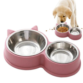 Stainless Steel Cat Bowls Cat Ear Shape Removable Pet Cage Bowl Water And Food Feeder Thickened Puppy Licking Toys Pet Supplies
