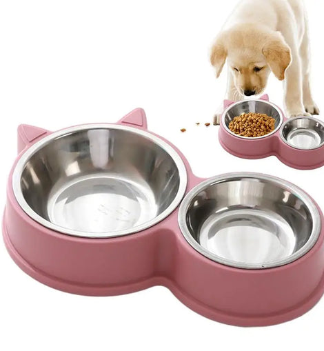 Stainless Steel Cat Bowls Cat Ear Shape Removable Pet Cage Bowl Water And Food Feeder Thickened Puppy Licking Toys Pet Supplies
