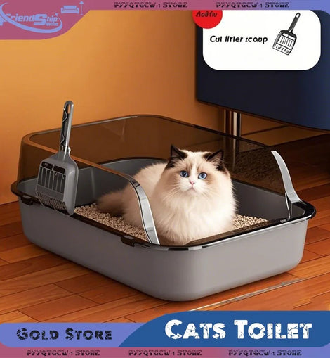 Cats Toilet Cat Litter Box Semi-enclosed High Side Splashproof Pet Bedpans with Litter Scoop Kitty Sandbox Cleaning Cat Supplies