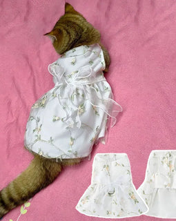 Pet Traction Skirt Lace Cat Dress Princess Dresses Outfit Puppy Clothes Pets Dog Clothing for Wedding Birthday Party Cat Apparel