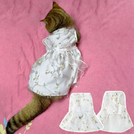 Pet Traction Skirt Lace Cat Dress Princess Dresses Outfit Puppy Clothes Pets Dog Clothing for Wedding Birthday Party Cat Apparel