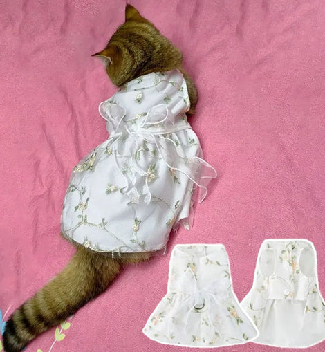 Pet Traction Skirt Lace Cat Dress Princess Dresses Outfit Puppy Clothes Pets Dog Clothing for Wedding Birthday Party Cat Apparel