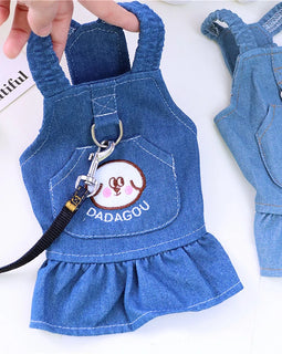 Pet Denim Dress for Dog Small Dog Clothes Cowboy Dress Sundress with Leash Ring Spring Summer Soft Sweet Skirt Pet Costume