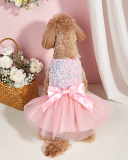 Pet Dress Dog Princess Cloth Sequin Bowknot Puppy Dresses with Tulle Doggie Kitten Costume