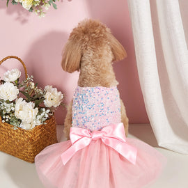 Pet Dress Dog Princess Cloth Sequin Bowknot Puppy Dresses with Tulle Doggie Kitten Costume