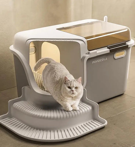 Large Cat Litter Boxes Corridor Style Design Enclosed Litter Tray Odor Splash-Proof Kitten Toilet Convenient Lid Pet Clean