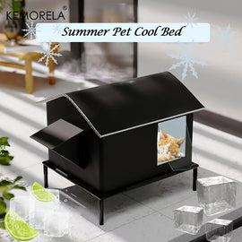 KEMORELA Elevated Pet House-Bed with Cooling Pads, Moisture-Proof Design for Indoor/Outdoor Use, Fits Small/Medium Pets