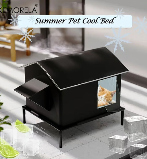 KEMORELA Elevated Pet House-Bed with Cooling Pads, Moisture-Proof Design for Indoor/Outdoor Use, Fits Small/Medium Pets