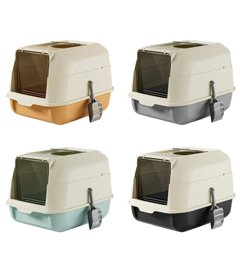 Cat Litter Box with Lid Front Entry Top Exit Fully Enclosed Hooded Large Cat Potty Cat Toilet Kitty Litter Pan for Growing Cats