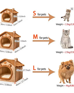 Cozy Cat Cottage - Soft, Warm, Removable, Comfortable Polyester Pet Bed House for Cats and Small Dogs - Perfect Winter Nest