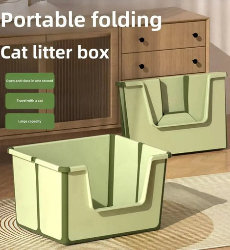 Large Capacity Foldable Cat Litter Box High Sides Removable Scoop Semi-Closed Litter Box with Scoop Open Top Low Entry