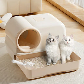 Cute TV model cat litter box, increases space, high edge large garbage bin suitable for cats of all sizes, eliminates odors