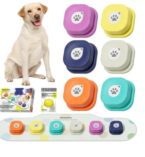 Mewoofun Voice Recording Button Pet Toys Dog Buttons for Communication Pet Training Buzzer Recordable Talking Button with Mat